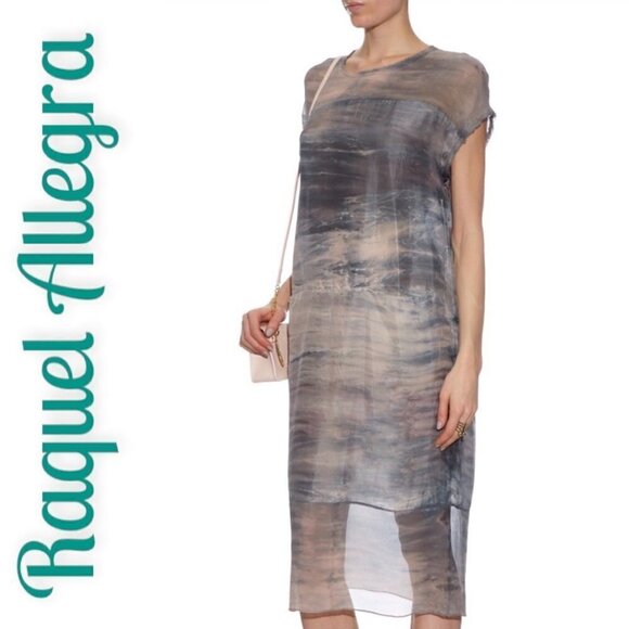 RAQUEL ALLEGRA SUNSET 100% Silk Midi Length Shift Dress, Size 1 (Small) - Picture 1 of 7